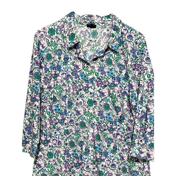 Talbots Blue Green Purple Floral Fit & Flare Poplin Shirtdress Plus 20WP - Picture 4 of 9